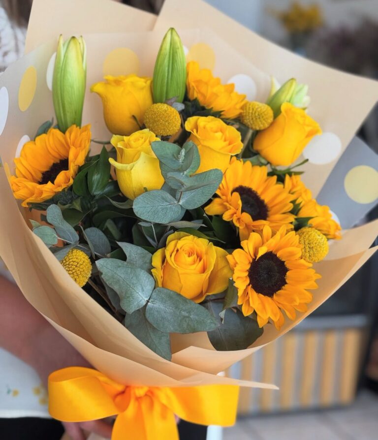 YELLOW ROSES LILIES SUN FLOWERS. M$49.99. L$59.99. XL$69.99